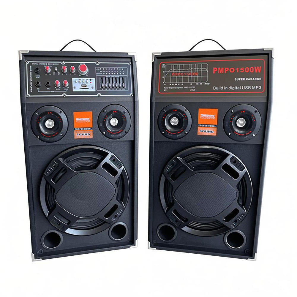 Set 2 Boxe, At Performance, Profesionale Active Smart Bass 284, 600W, Functie Bluetooth, SD Card, USB, Jocuri de lumini, Amplificator si Egalizator, Microfon Wireless + Telecomanda